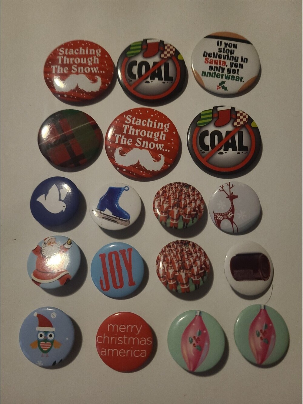 Lot of 18 Holiday Christmas Winter Pinbacks